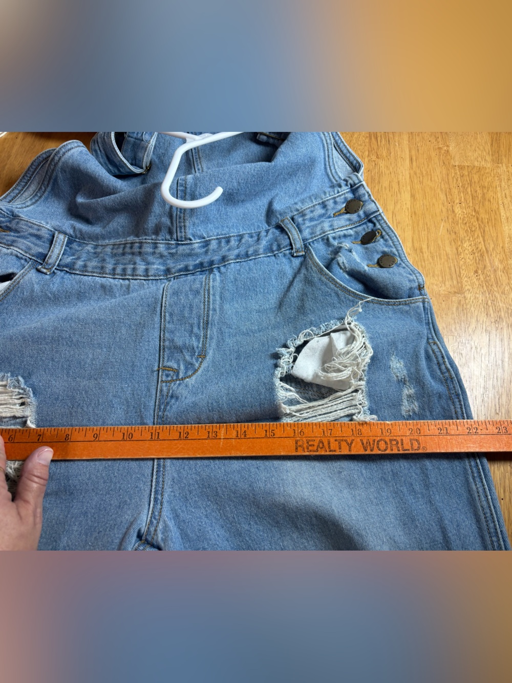 Mod Ref Blue Denim Distressed Overalls Bibs - Picture 14 of 15